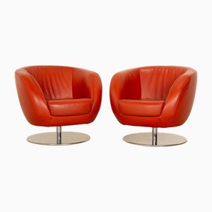 Pearl Leather Armchairs in Red from Koinor, Set of 2