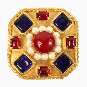 Gripoix Pearl Octagon Motif Brooch in Gold from Chanel, 1990s