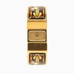 Loquet Enamel Bangle Watch in Gold & Black from Hermes