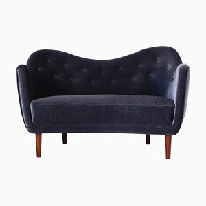 Modern Danish 46 Sofa in Dark Blue Velvet by Finn Juhl for Carl Brørup, 1940s