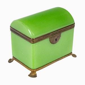 19th Century Napoleon III Green Opaline Box