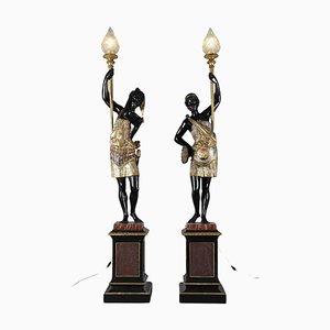 Lacquered Wood Torchholders Depicting Nubians, 1850s, Set of 2