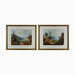 François-Jules Collignon, Landscapes, 1840, Watercolors, Set of 2