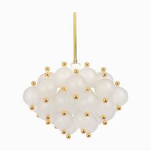 Large Frosted Glass and Brass Chandelier attributed to Kinkeldey, Germany, 1970s