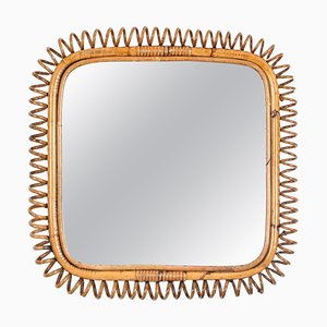 Mid-Century French Riviera Bamboo and Spiral Rattan Wall Mirror, 1960s