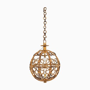 Midcentury Globe Hanging Light in Rattan and Bamboo, Italy, 1960s