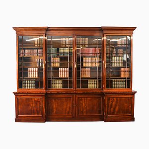 19th Century English William IV Flame Mahogany Library Breakfront Bookcase