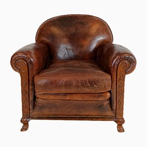 Antique Sheep Leather Club Chair, 1920s