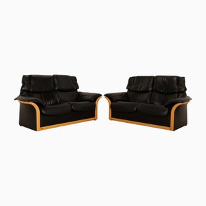 Canapé Vintage en Cuir Noir, Set de 2
