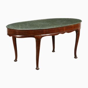 Vintage Tisch aus Holz & Grünem Marmor, 1950er