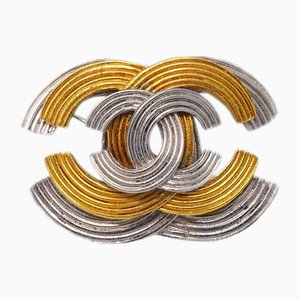 CC Brooch Pin in Silver and Gold from Chanel