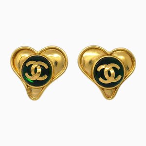 Aretes Gripoix en forma de corazón de oro de Chanel. Juego de 2