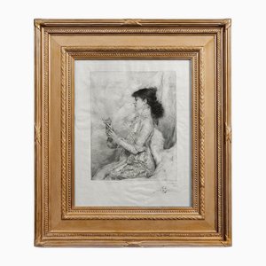 Sarah Bernhardt, Etching, 1896, Framed