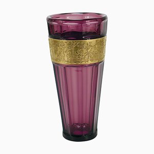 Art Deco Amethyst Crystal Glass Vase by Ludwig Moser, 1920s
