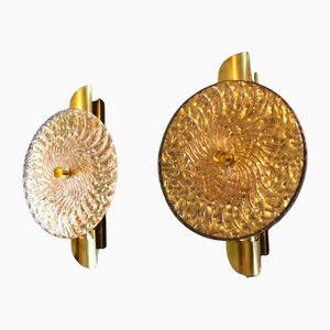 Disc-Shaped Pink and Gold Murano Glass Sconces, Set of 2