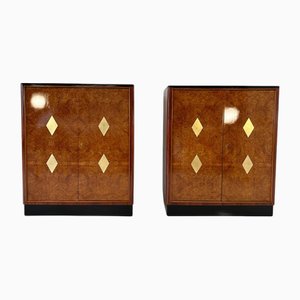 Italian Art Deco Maple Briar and Gold Cabinets, 1940s, Set of 2