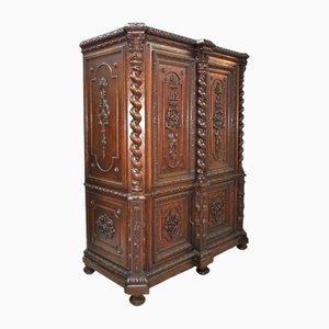 Spanish Carved Salominic Bookcase with Doors
