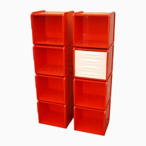 Librerías modulares de plástico rojo y beige de Franco Cattelan para Idea Xilema, años 70. Juego de 2