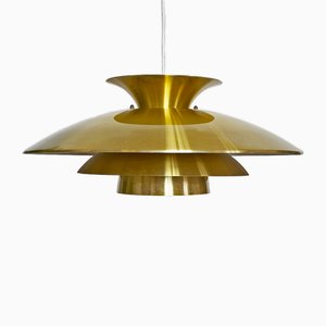 Large Pendant Light with Golden Finish from Jeka Metaltryk, Denmark, 1970s
