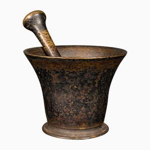 English Bronze Chemists Mortar & Pestle, 1720s, Set of 2
