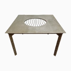 Vintage Square Dining Table in Bamboo-Worked Iron, 1980s