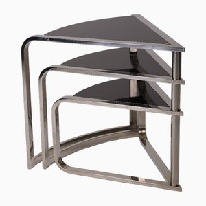 Nesting Table in Metal and Black Lacquered Wood