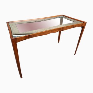 Mesa de centro vintage de madera con banda de espejo de Paolo Buffa, años 40