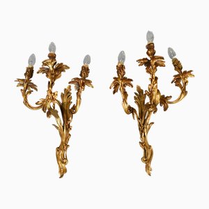 Large Louis XV Style Gilt Bronze Wall Sconces, 1890s, Set of 2