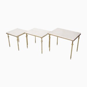 Vintage Marble and Brass Nesting Tables, 1960s, Set of 3