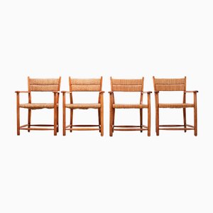 Armchairs in Beech and Rush, the Netherlands, 1940s, Set of 4