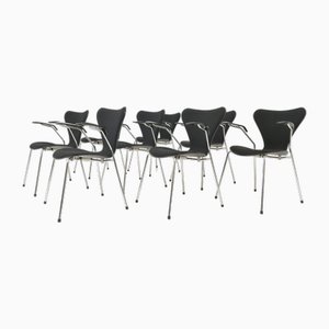 Chaises Modèle 3207 en Tissu Kvadrat Noir par Arne Jacobsen pour Fritz Hansen, Danemark, 1996, Set de 4