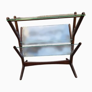 Vintage Magazine Rack in Wood and Glass Cesare Lacquer by Cesare Lacca for Cassina, 1950s