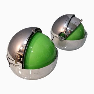 Vintage Eclipse Table Lamps in Chrome with Green Lamperti Glass, 1970s, Set of 2