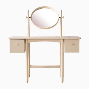 Dressing Table with Round Mirror Painted in White, 1960s