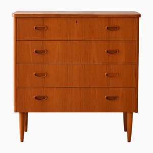 Teak Chest of Drawers with 4 Drawers and Lock, 1960s