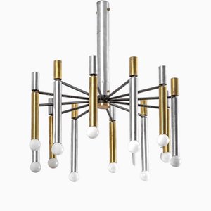 Vintage Model 1147 Chandelier in Chrome and Brass, 1950s