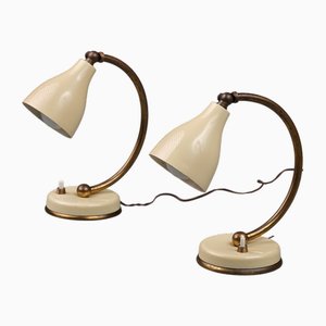 Mid-Century Italian Adjustable Cream and Brass Table Lamps, 1950s, Set of 2