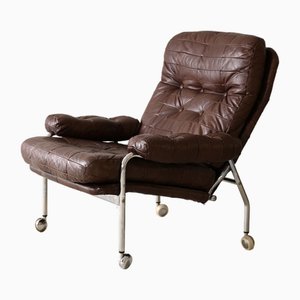Leather Armchair with Metal Legs, 1960s