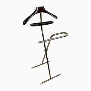 Mid-Century Folding Valet Stand in Beech and Golden Metal in the style of Ico Parisi, 1960s