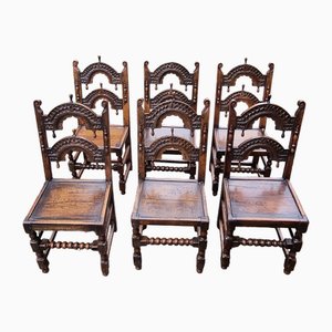 17th Century English Oak Dining Chairs, 1670s, Set of 6