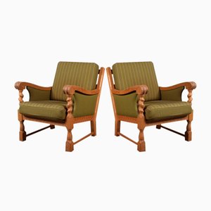 Low Back Lounge Chairs in Oak attributed to Henning Kjærnulf, 1960s, Set of 2