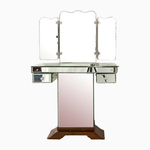 Mid-Century French All Mirrored Dressing Table with Three Panel Mirror, 1960s
