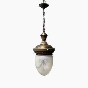 Hanging Lamp with Frosted Cut Glass, 1920s
