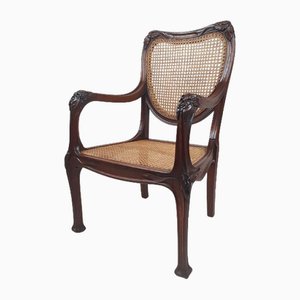 Art Nouveau Armchair in Oak and Canework, 1900s