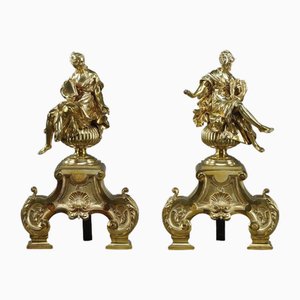 Louis XIV Andirons Decorated with Seated Muses, 1900s, Set of 2