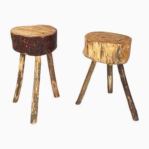 Italian Rustic Table Stools with Different Heights in Wood, Set of 2