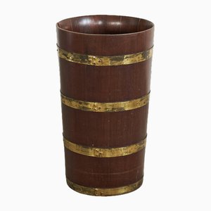 Mid-Century Umbrella Stand in Wood and Patinated Brass, 1940s