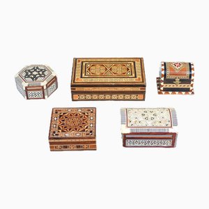 Inlaid Wooden Boxes, 1980s, Set of 5