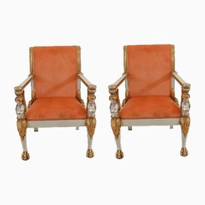 Italian Neo Classical Armchairs with Maiden Arms, Set of 2