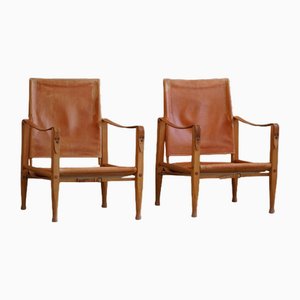 Set of Safari Chairs in Ash & Leather from Rud. Rasmussen attributed to Kaare Klint, 1960s